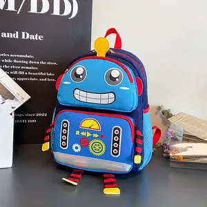 Blauer Roboter Kinderrucksack für Kindergarten Jungen und Mädchen mit roten Akzenten