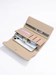 Elegante lange Damen-Geldbörse mit großem Fassungsvermögen und Handyfach, beige
