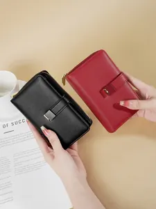 Portafoglio Donna in Pelle PU Multi Slot per Carte Fibbia a Zip Elegante Portamonete Medio Porta Documenti Organizzatore Bifold
