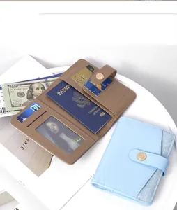 Detailed view of a multi-functional travel passport wallet with several card slots.