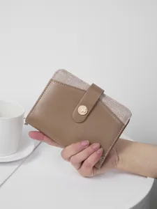 Multifunctional brown leather travel passport holder wallet with snap closure