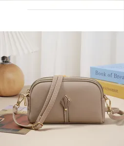 Sac à bandoulière élégant à double zip avec décor tulipe et cuir grainé de qualité