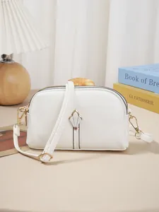 Sac pour Téléphone Portable pour Femmes en Cuir PU Motif Lychee Double Fermeture Éclair Tulipe Sac à Bandoulière Petit Carré