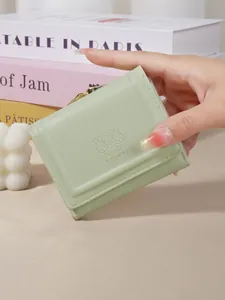 Women Japanese Mori Girl Style Short PU Leather Wallet Cute Cartoon Rabbit Embossed Multi-functional Card ID Holder Coin Purse
