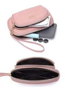 Elegant dusty pink double zipper clutch wallet for women with large phone capacity