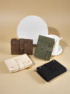 Elegante Damen-Geldbörsen aus PU-Leder, zweifach gefaltet, mit Reißverschluss, 4 Farben