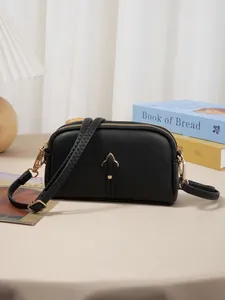 Sac à bandoulière élégant en cuir noir pour téléphone avec double fermeture éclair et tulipe