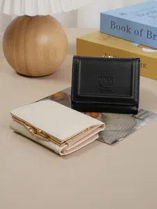 Japanese style short wallets with cute bunny embossing and gold-tone kiss lock