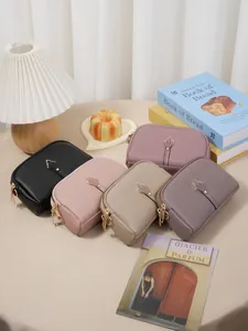 Élégant sac de téléphone à bandoulière avec décor tulipe et double fermeture éclair