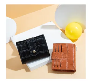 Crocodile pattern leather small wallets for women with snap closure and coin pocket