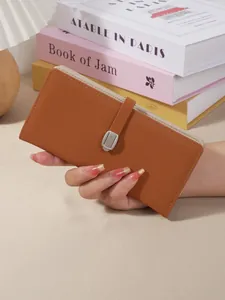 Portefeuille Long pour Femmes en Cuir PU Porte-Cartes de Crédit Boucle Fermeture Éclair Sac à Main Élégant Couleur Unie Pochette Multifonctionnelle pour Quotidien