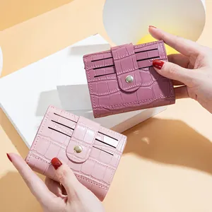 Women's Short PU Leather Coin Purse Stone Pattern Slim Wallet Portable Card Holder With Snap Buckle Fashion Wallet
