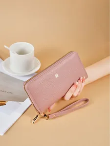 Women Long Wallet Litchi Pattern PU Leather Solid Color Large Capacity Single Zipper Clutch Wallet With Multi Card Slots