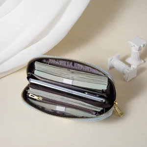Pochette da donna azzurra alla moda con grande capacità e zip per cellulare e contanti