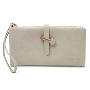 Elegante hellgraue Damen-Geldbörse mit Metallverschluss und Markenlogo-Detail