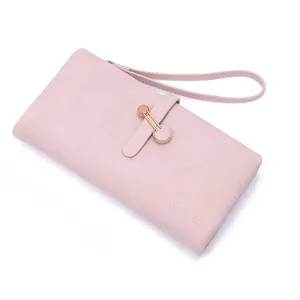 Elegante lange Damen-Geldbörse in Rosa mit praktischer Handschlaufe und Metall-Detail