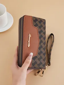 Modische lange bedruckte Brieftasche mit Doppelreißverschluss und Handschlaufe