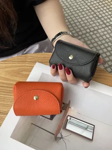 Handmade genuine leather mini coin purse with golden snap button in Japanese style