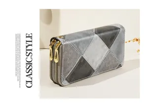 Elegante cartera de cuero patchwork vintage para mujer con diseño de doble cierre