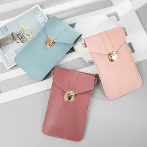Minimalist women's crossbody phone bag with gold-tone lock in multiple colors