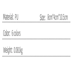 Detailed specifications of compact PU leather wallet with dimensions 8x4x10.5cm and 0.081kg weight