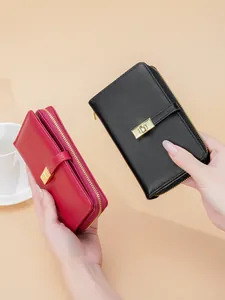Portafoglio da Donna Vintage in Pelle PU Pochette Media Con Fibbia in Metallo Tasca Portamonete Slot per Carte Portafoglio