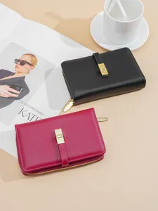 Portafogli vintage da donna in pelle PU con fibbie dorate nei colori nero e bordeaux