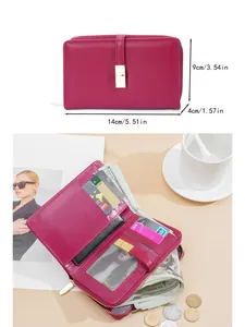 Elegante portafoglio vintage in pelle PU fucsia per donna con scomparti per carte e dimensioni