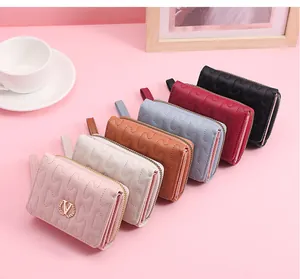 Assorted women's short wallets featuring wave stitching and an elegant gold wheat ear V logo