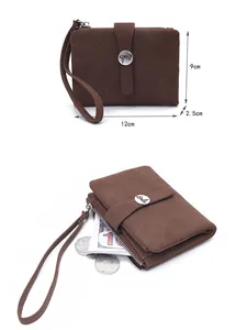 Petit portefeuille marron élégant pour femme avec boucle papillon et dragonne pratique