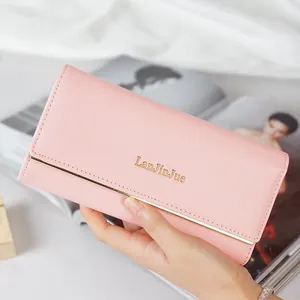Dames Lange Portemonnee Drievoudig Gevouwen Met Lettersluiting Saffiano Patroon Kaartgleuven Clutch Voor Vrouwen Dagelijks