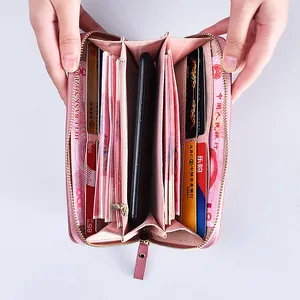 High capacity women's long wallet clutch with double zippers and interior phone compartment