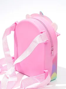 Cute pink unicorn silicone backpack for kids, pop-it fidget toy school bag