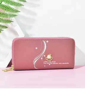 Elegante mauvefarbene Damen-Langbörse mit Doppelreißverschluss und Perlen-Engel-Design
