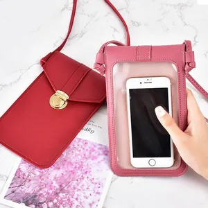 Sac pour Téléphone Portable Minimaliste en PVC avec Écran Tactile Grain de Litchi Sac à Bandoulière Vertical Carré avec Fermoir