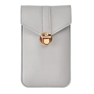 Élégant petit sac bandoulière gris pour femme avec un fermoir doré pour téléphone