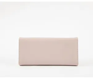 Minimalist light pink long women's wallet clutch bag showing elegant back side view
