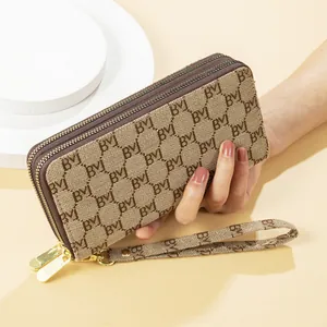Women Long Double Zipper Wallet PVC Letter Print Large Capacity Handbag Phone Bag Fashion Western Vintage Clutch Purse