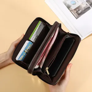 Large capacity double zipper long wallet for women with smartphone compartment