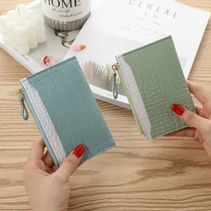 Stylish crocodile pattern women's card wallet small zip purse in light blue and green colors