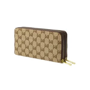 Fashionable double zipper long wallet for women with monogram pattern and large capacity