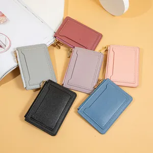 Women Fashion PU Leather Zipper Coin Purse Solid Color Short Card Holder Slim Wallet Daily Minimalist Female Money Bag