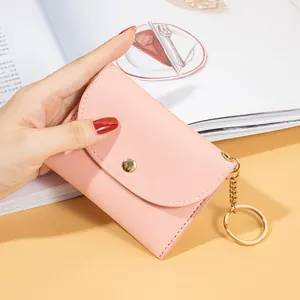 Mini Portamonete da Donna in Pelle PU Motivo Litchi Porta Carte Con Portachiavi Chiusura a Scatto Portafoglio Minimalista