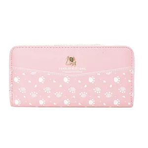 Elegantes rosa langes Portemonnaie für Damen mit süßem Hundepfoten-Print und viel Platz