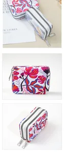 Floral print double zipper card holder showing multiple angles and internal structure