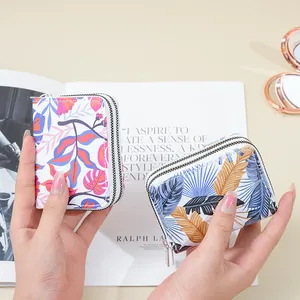 Stylish floral print double zipper accordion card holder for women with large capacity
