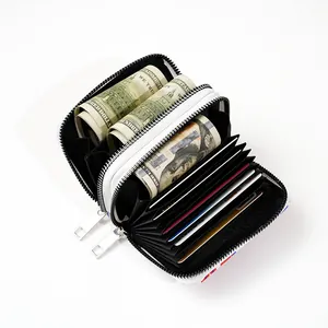 Stylish double zipper accordion card holder with vibrant print and large capacity design