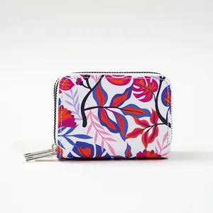 Stylish floral print double zipper accordion card holder wallet for women with large capacity