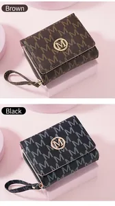 Stylish women's trifold wallets with letter pattern in brown and black colors