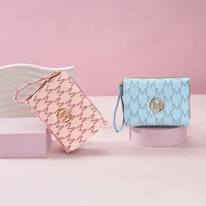Women's PU Leather Letter Printed Trifold Wallet Fashion Minimalist Short Coin Purse With Card Slots Portable Purse